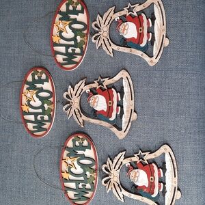 Christmas Ornament Santa Welcome Laser Cut Wood Hand Painted Customizable